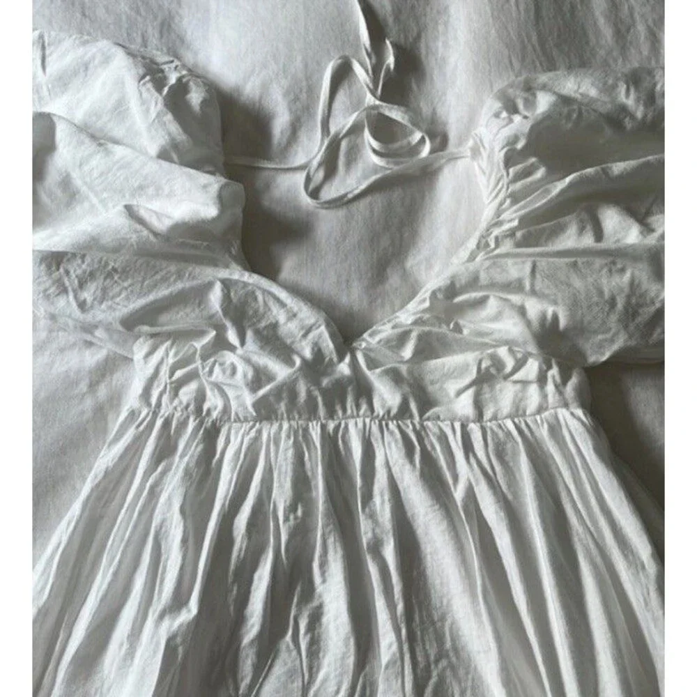 Moon River White V-Neck Flutter Sleeve  Flare  skirt Dress Size L NWT - Picture 10 of 12